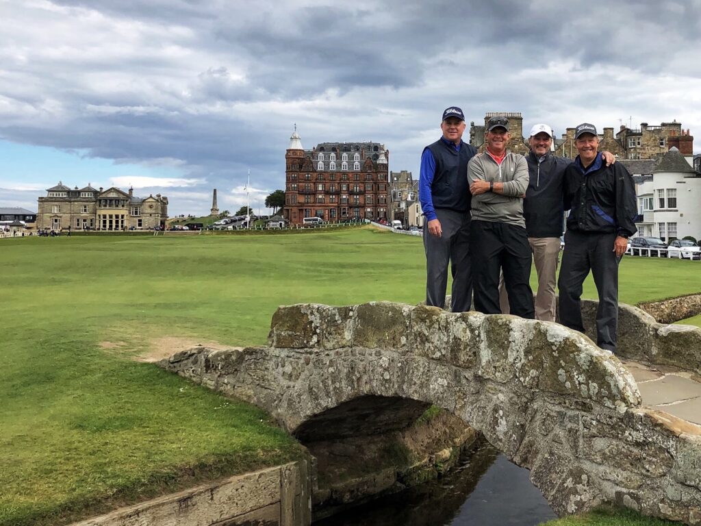 Golfers on Swilcan Bridge St. Andrews