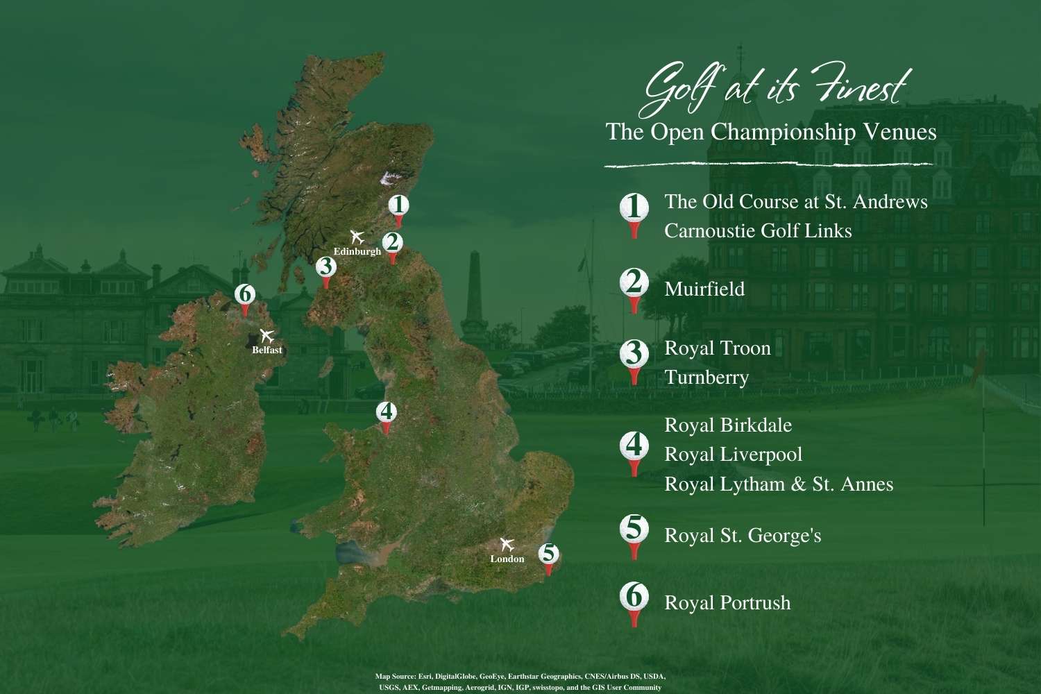 Open Championship Courses Map