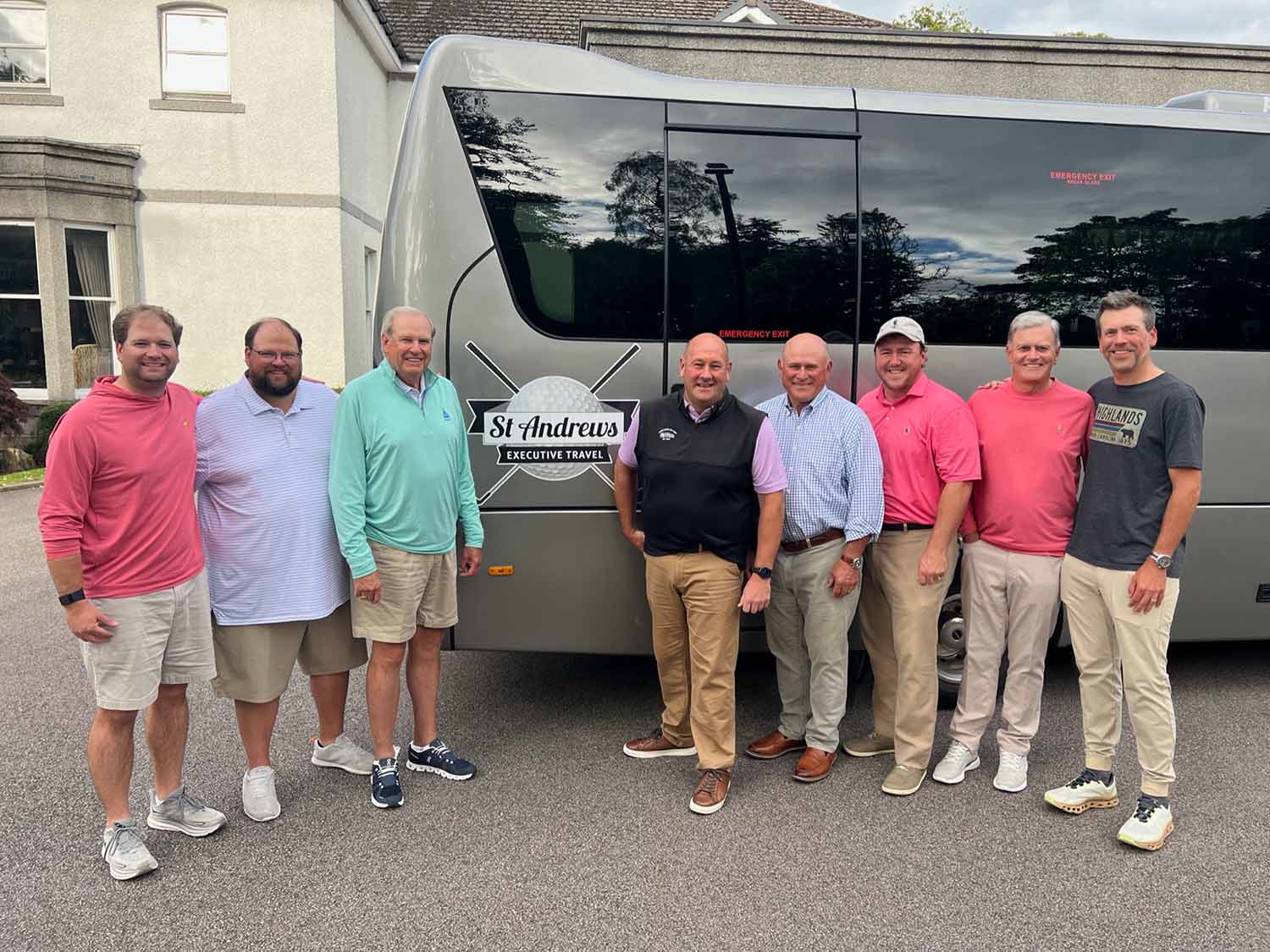 Golfers and driver on trip to Scotland